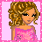 Pixel art contact sheet showing a cartoon girl character in multiple frames with pink-themed outfit and accessories on a dotted background.