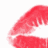 Red lips with white highlights on a white background, paired with pixelated text phrases in black.