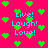Bright pink background with scattered green pixelated hearts and repeated cyan text reading "Live! Laugh! Love!" in a pattern