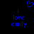 Blue pixelated text and heart symbol on black background, with two identical side-by-side arrangements of 'i love emily' below the heart.