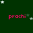 Dark green background with scattered white and light gray stars; repeated pink text 'prachi' in three ; bottom-right corner has a solid gray rectangle