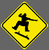 Yellow diamond-shaped warning sign with black border and silhouette of a person falling backward, accompanied by a broken line below the figure.