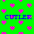 Green background with pink pixelated hearts and blue text reading "CUTLER" in four positions.