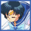 Pixel art animation of a character with dark blue hair, yellow crescent moon headband, and light blue sailor uniform showing facial expressions from neutral to closed eyes.
