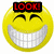Yellow circular emoji with closed eyes and wide toothy grin, displaying red text banners above the head in three variations.