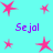 Cyan background with pink star shapes and purple text reading "Sejol" in four positions.