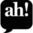 Black speech bubble with white text 'ah!' inside, pixelated style, rounded corners, tail pointing left, no additional elements or colors.
