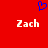 Red background with blue pixelated heart above two white 'Zach' text blocks in pixelated font.