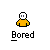 Pixelated character in yellow shirt with white head, displaying 'Bored' text beneath; animation shows hand movement and green dot changes.