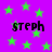 Purple background with green stars and repeated black text 'steph' in pixelated font.