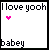 Animated icon with text "I love yoooh" and "babey" in black or pink, featuring a heart symbol that changes color from pink to black between frames.