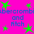 Bright pink background with repeating blue text and green star shapes in a static pattern.