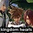 Animated icon shows Kingdom Hearts characters Sora and Kairi with text 'kingdom hearts' below them, transitioning to two armored figures on a sandy background.