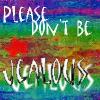 Static pixelated image with distorted text over a rainbow gradient background featuring red and green horizontal bands.