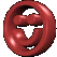 Red and pink 3D-rendered circular icons with smiling faces rotate through multiple angles, transitioning from solid red to lighter pink tones.