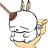 Pixelated cartoon character with brown ears and golden horns, holding a pink heart in one frame while winking.