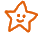 Two orange star-shaped icons with smiling faces on a gray background, one static and one animated with floating particles.