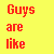 Pixel art image with yellow background and red text, showing three blue of a blonde woman in brown clothing