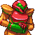 Six pixel-art characters in a : Samus Aran, a muscular man with fists, a blue-haired swordsman, a boy holding a pen, Mario, a boxer, and an angelic figure