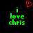 Green pixelated text 'i love chris' on black background with red heart symbol above, two identical static frames.