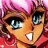 Pixelated anime-style character face with pink hair and blue eyes on left, adjacent to black background with white text "Anime IM" above smaller cursive "com" on right.