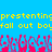 Yellow pixelated text on blue background with pink and purple abstract shapes below, showing repeated 'prestenting' and 'fall out boy' phrases.