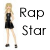 Pixelated image of a blonde woman in black dress and shoes standing next to 'Rap Star' text on white background.