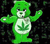 Green pixelated bear with outstretched arms, white chest patch featuring a cannabis leaf symbol, dark background.
