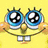 Yellow cartoon character with large blue eyes and two front teeth, displayed in a with text overlays on some