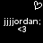 Pixelated white text and symbols on black background showing repeated 'jijjordan:' with heart-eyes emoticon below, plus a pixel-art heart above.