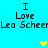 Pixelated cyan background with repeated text "I Love Leo Scheer" and three heart symbols in yellow, light green, and dark green.