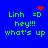 Blue background with green text reading "Linh =O hey!!! what's up" and red pixelated symbols above the text.