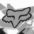 Gray fox head outline on light background with blue text 'FOX' and partial phrase 'RACING JUST RIDE' below.