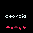 Pixelated text 'georgia' above two of pink and maroon heart icons on a black background