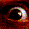 nine close-up facial features including eyes, mouths, and ears with varying expressions on a dark background