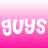 A 48x48 pixel animated contact sheet showing sequential frames of a pink gradient background with white text forming "guys SUCK!" across three rows, partially cropped at the bottom right.