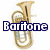 Four identical brass tubas arranged in a with text overlays: 'Baritone' (blue), 'players' (red), 'kick' (purple), and 'BRASS' (light green)