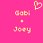 Pixelated yellow text on bright pink background shows 'Gobi + Joey' with a heart symbol above, two identical static frames side-by-side.