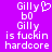 Pixelated text and symbols on a solid purple background with two variations of the text layout.