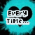 Four pixelated text on a cyan background with black heart shapes, each displaying different phrases in blocky fonts