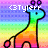 Pixelated giraffe with rainbow gradient body and orange spots, standing against a pastel striped background with white text '<3Tyler' above its head.