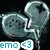 A broken heart-shaped icon with a teal outline and dark interior, featuring text elements in various positions.