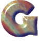 A glossy, three-dimensional letter G with a rainbow gradient of red, orange, yellow, green, blue, and purple hues on a light gray background.