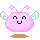 Four pixelated pink cartoon characters with light blue wings, yellow star antennae, and brown bases display varying facial expressions against a gray background.