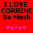 Red background with black text reading "I LOVE CORRINE So Much" and five pink pixelated hearts below, displayed in two identical side-by-side