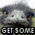 Pixelated image of a gray animal with closed eyes and brown ears, below which is bold white text reading "GET SOME" on black background.
