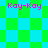 Pixelated text 'Kay-Kay' in bright pink appears over a green and cyan checkered background with varying square sizes.