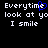 Pixelated text reads "Everytime look at yo I smile" with a blue heart replacing the 'e' in "Everytime", displayed twice side-by-side on black background.