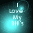 Pixelated cyan text on dark background reads "I Love My BFF's" with a glowing effect, displayed in a