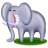 Pixelated gray elephant icon standing on green grass with open mouth showing pink tongue and white teeth, static single-frame image.